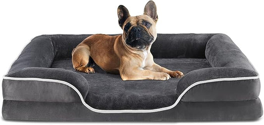 DUMOS 35x25 Inch Orthopedic Dog Beds for Large Sized Dogs, Machine Washable Cover Pet Bed, Anti-Slip Waterproof Memory Foam Couch Bed for Indoor Dogs and Cats, Grey