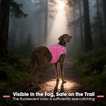 FUAMEY Dog Reflective Vest for Large Dogs,Dog Hunting Vest High-Visibility Dogs Safety Vest for Night Walking Water-Resistant Service Pet Gear Adjustable Outdoor Activities Pink XL