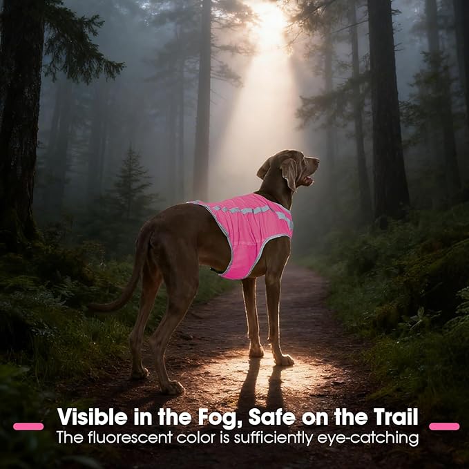 FUAMEY Dog Reflective Vest for Large Dogs,Dog Hunting Vest High-Visibility Dogs Safety Vest for Night Walking Water-Resistant Service Pet Gear Adjustable Outdoor Activities Pink XXL