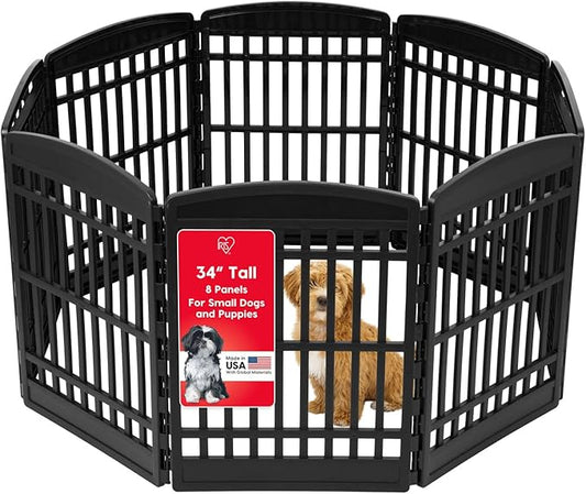 IRIS USA Dog Playpen 34" Tall Dog Playpen Indoor – 8-Panel Puppy Playpen, 63 x 63 x 35, Extra Tall Dog Play Pen Indoors for Large Dogs, Plastic Pet Playpen, Indoor Dog Pen, Black