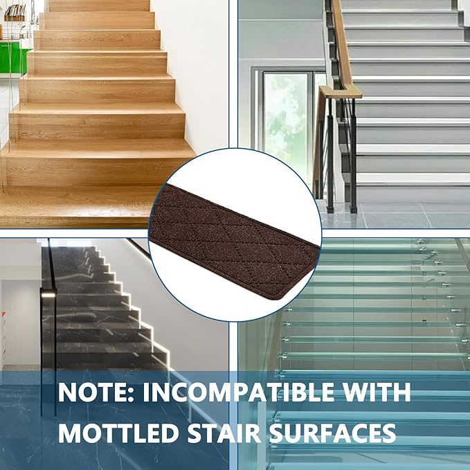 Stair Treads for Wooden Steps Indoor, 7 Pack 8" X 30" Non Slip Carpet Stair Treads with Reusable Adhesive for Kids Elders and Dogs, Surface Polyester TPR Backing Stair Rugs, Brown