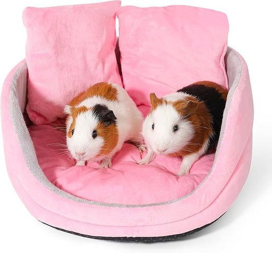 Guinea Pig Couch - Guinea Pig Bed, Removable Cushioned Pillow, Round Cuddle Cup Shape, Pure Pink and Gray, Ideal Bed for Small Pets