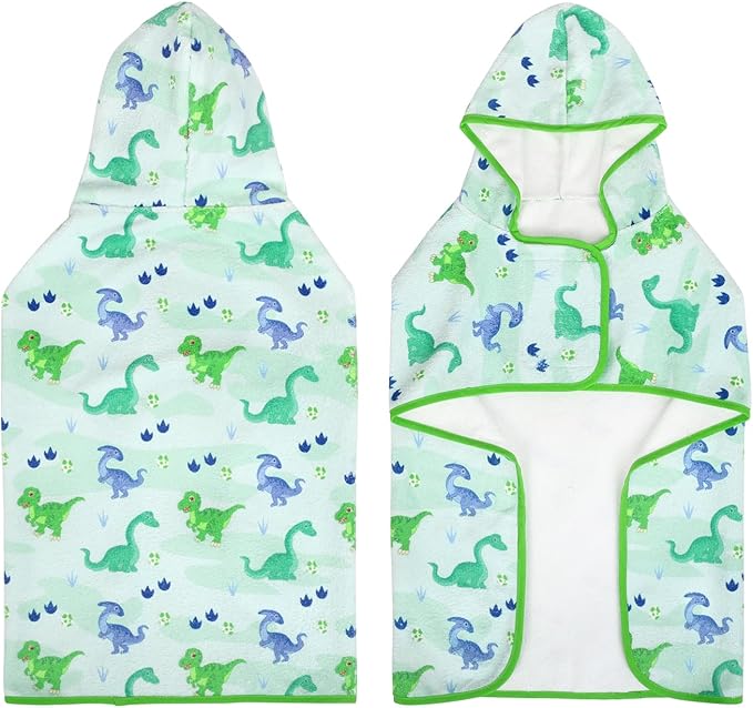 HDE Dog Bathrobe Super Absorbent Quick Drying Puppy Towel Wrap Coat Adjustable After Bath Robes with Hood for Dog Sizes S-XXL Cute Dinosaurs M