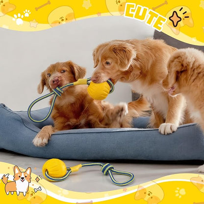 Hsei 2 Pcs Large Dog Ball on a Rope Rubber Dog Toy with Handle Ball Yellow Floats in Water for Tug Training Rewards Interactive Pet Fetch Catch Throw Outdoor Puppy Teething Medium Pet