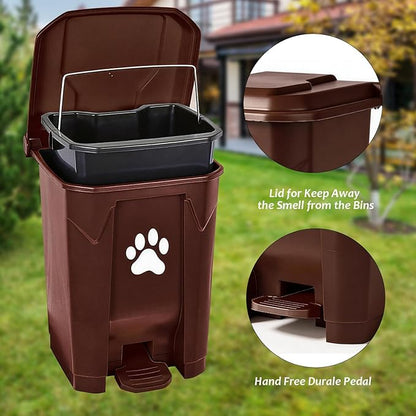 tebiete Dog Poop Trash Can Outdoors Pet Waste Station with Lid Dog Waste Disposal Container with Removable Inner Bin Bucket Hands-Free Pedal Garden Yard Home with Waste Bags, Brown