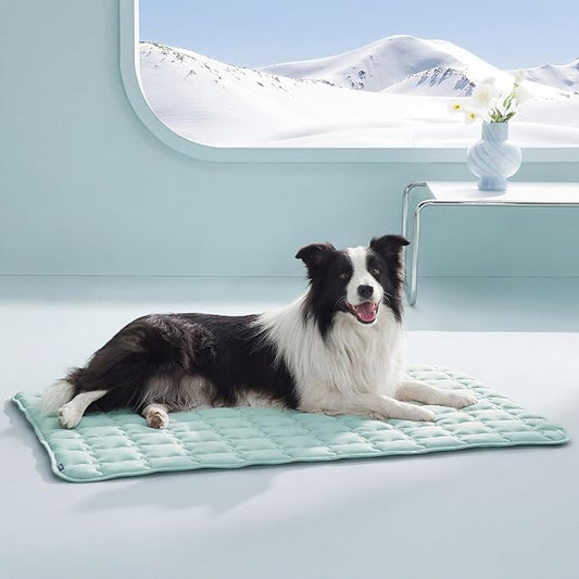 Bedsure Cooling Dog Mat Extra Large, Q-Max>0.5 XL Thin Breathable Cold Crate Pad for Pet, Portable Washable Kennel Bed for Summer Active Dog with Chill Soothing Fabric to Rapid Cooling,41x28, Green