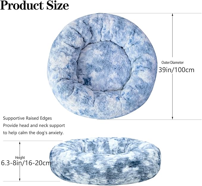 Calming Dog Bed for Big Dogs, 39'' Round Anti-Anxiety Warm Fluffy Plush Faux Fur Bed, Soft Anti-Slip Donut Washable Big Pet Bed, Cozy Big Dogs Bed, Fits up to 100 lbs Pets
