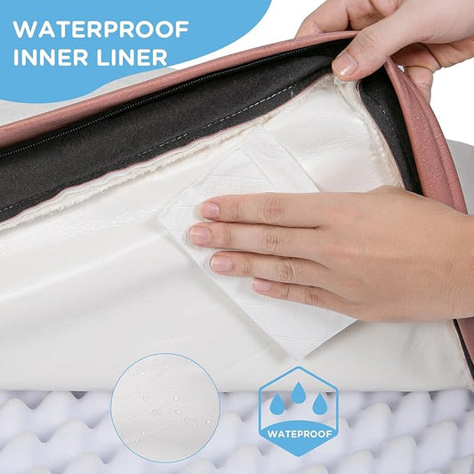 Sunheir Orthopedic Dog Beds for Small Dogs, Waterproof Puppy Bed with Removable Washable Cover, Non-Slip Bottom and Egg-Crate Foam, (Pink, 24.0" L x 16.0" W x 3.0" Th)