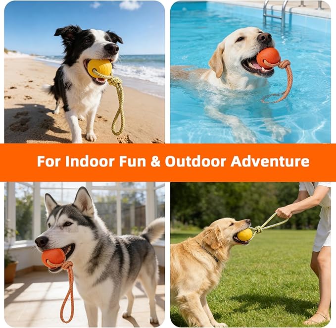 PUPTECK Dog Pool Floating Toys - 2 Pack Fetch Balls on a Rope Toys for Medium Large Dogs, EVA Durable Rubber Water Pet Interactive Toys, for Summer Beach Outdoor Throw Training Retrieving Play