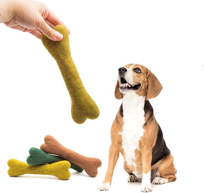 Glaciart One Felted Wool Dog Chew Bone (3 Pcs)| Durable for Puppy Chew for Teething & Dog Teeth Cleaning | Pet Toys Fetch Games & for Anxiety/Boredom | Great for Small or Medium