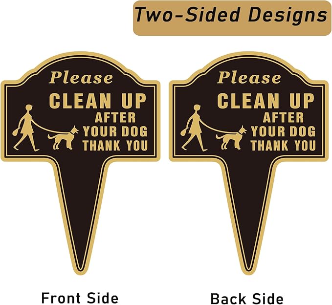 Please Clean Up After Your Dog Sign with Stake Dog Poop Signs for Yard No Pooping and Peeing for Lawn Pick Up After Your dog Sign Yard Sign (13.58 x 9.65 inches,Black,2-pack)