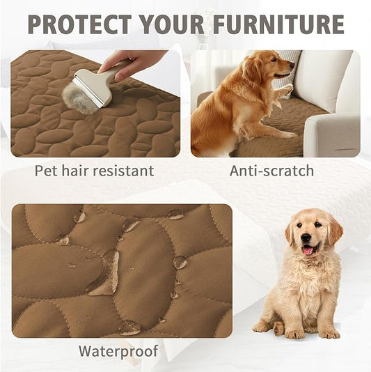 Ameritex Waterproof Pet Bed Cover Anti-Slip Dog Bed Blanket for Sofa and Furniture Waterproof New Pattern Design (Camel, 68x82 Inch (Pack of 1))