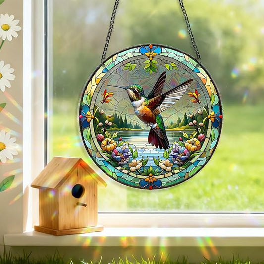 8 Inch Sun Catchers Indoor Window, Acrylic Rainbow Suncatcher Window Hanging Decoration for Living Room Bedroom Summer Home Balcony Ornaments Decoration (141Hummingbird)
