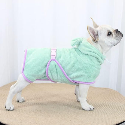Dog Bathrobe Towel, Cat Bathrobe Microfiber Fast Drying Absorbent Hooded Bath Towel for Puppy Small Medium Large Dog Cat(Green,S)