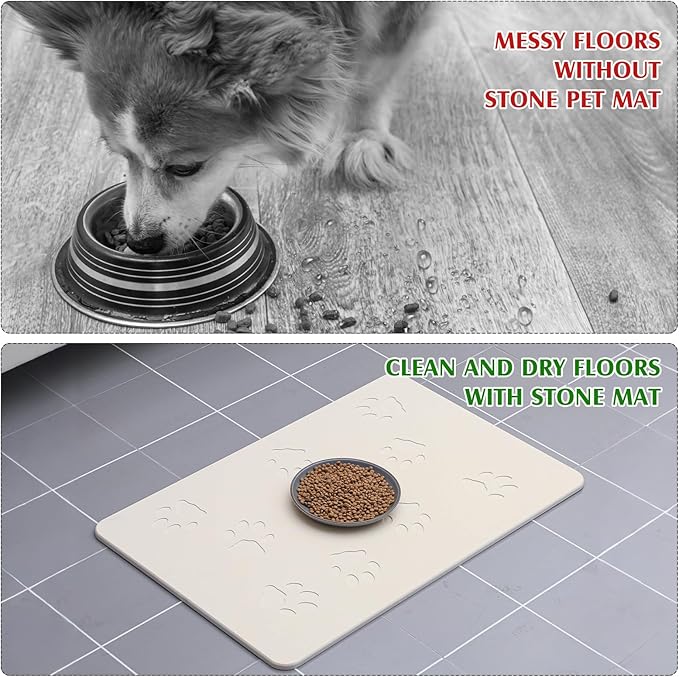Valentine Dog Gift Stone Mat for Dog Bowl Diatomaceous Earth Absorbent Non Slip Cat Puppy Mat for Food and Water Quick Drying Easy to Clean Placemat for Bowl Dish(Beige,16 x 12 Inch)