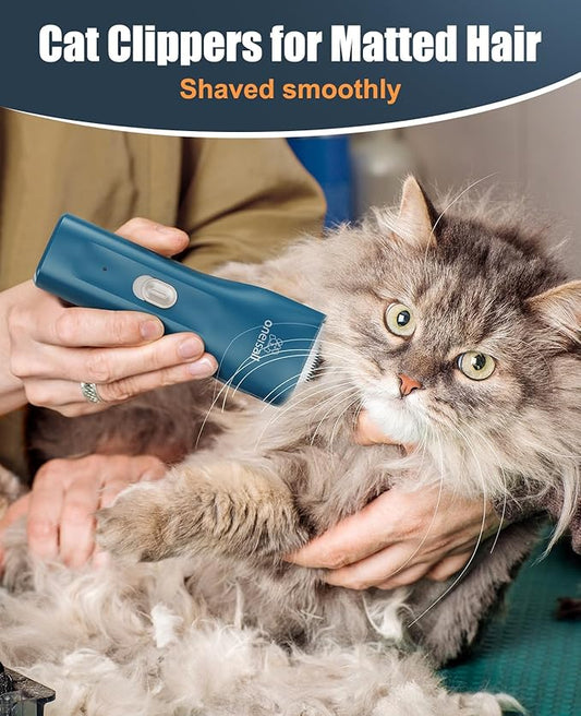 oneisall Pet Clipper for Cat Matted Hair, Pet Shaver for Cats Quiet Pet Clippers Waterproof Cordless Cat Clippers for Matted Long Hair with Storage Bag (Green)