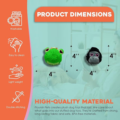 Flourish Pets 2 in 1 Multi-Layer Chew Toy for Active Dogs | Non-Toxic BPA Free Double Stitched Soft Fabric Exterior Dog Toys | Long-Lasting Dog Plush Toys – Love Frog/Love Gorilla 3.5"