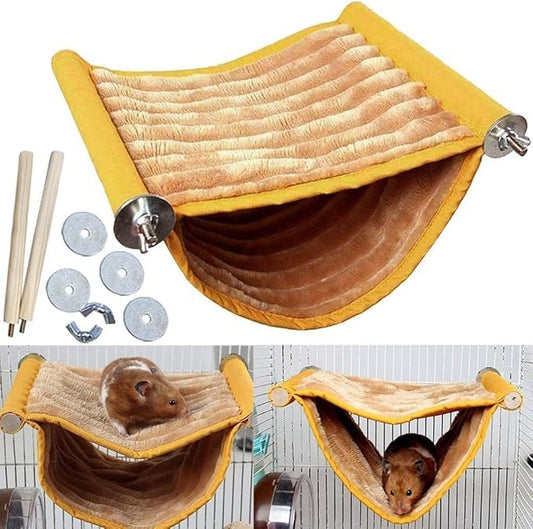 Warm Hamster Hammock House Mouse Rat Hanging Swing Bed Guinea Pig Cage Bedding Small Pet Animal Double Layer Cage Tent Hut Nest for Winter Mouse Rat Hamster Play Sleep