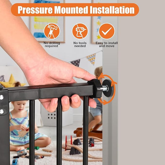 keny 29"-42.5" Baby Gate for Stairs, Auto Close Safety Dog Gate, Pressure Mounted Easy Walk Through Pet Gate for Doorways, Durable Stair Gate, 30" Tall, Black