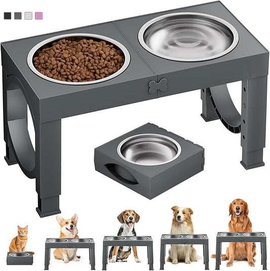 XIAZ Elevated Dog Bowls Large Breed Raised Dogs Bowl Stand Large/Medium Sized Dog Stainless Steel Food Water Bowl Stands 5 Heights Adjustable 9/11/12/14in Pet Feeder Dish Station