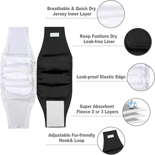 wegreeco Small Dog Diapers Male,Reusable Belly Bands for Male Dogs,Washable Doggie Puppy Male Diapers Wraps,Medium Large Size (5 Pack Large, Black)