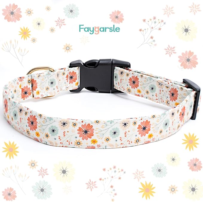 Faygarsle Cotton Designer Dogs Collar Cute Flower Dog Collars for Girl Female Small Medium Large Dogs with Flower Charms L