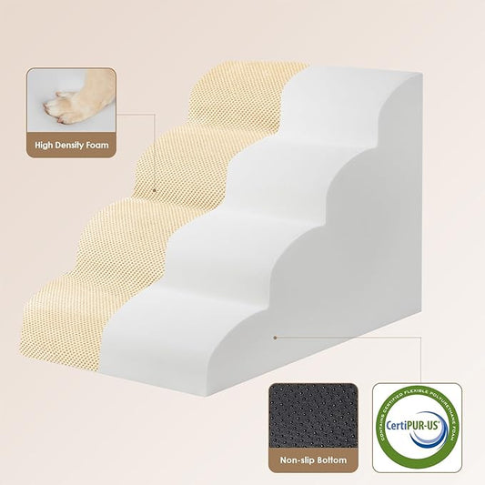 EHEYCIGA Curved Dog Stairs Ramp for High Beds 19.7" H, 4-Step Dog Steps for Small Dogs and Cats, Pet Stairs for High Bed Climbing, Non-Slip Balanced Pet Step Indoor, Graige