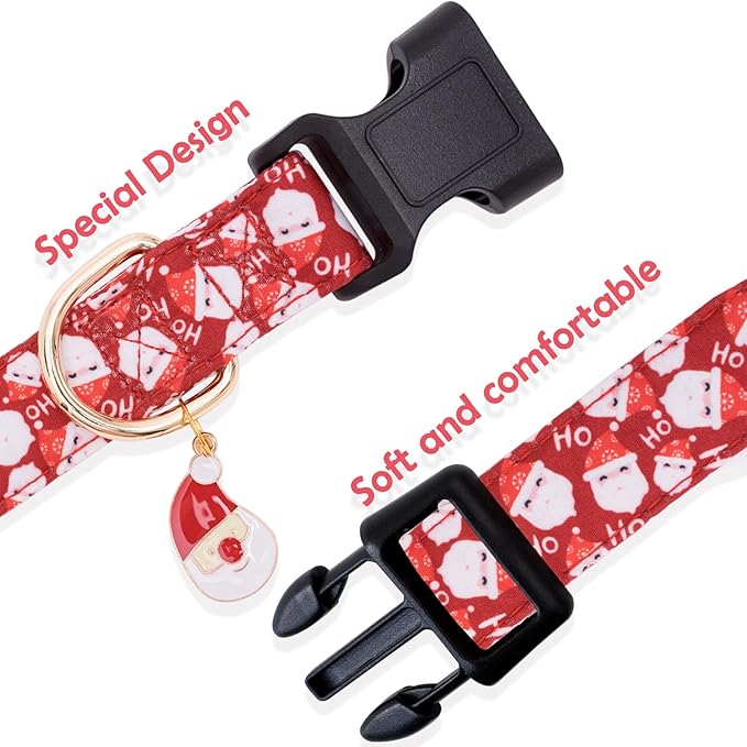 Faygarsle Red Dog Collar Christmas Design Santa Claus Pattern for Small Medium Large Dogs Collar Cute Stylish Girl Boy Christmas Dog Collar M