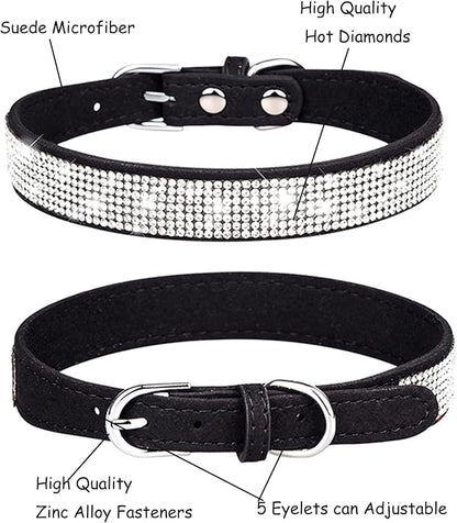 Bling Dog Collar for Small Medium Large Dogs, Rhinestone Dog Collars for Girl and boy Dog, Diamond Puppy Collars, Adjustable Leather Suede SOFE Cat Collar (XS(8.2"-10.6"/21CM-27CM), Black1)