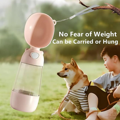 2 in 1 Dog Water Bottle with Food Container, Portable Dogs Water Dispenser, Outdoor Drink Bottles for Puppy, Cat, Pet, Essential Items for Travel, Walking, Hiking, Pet Accessories (Blush Beige)
