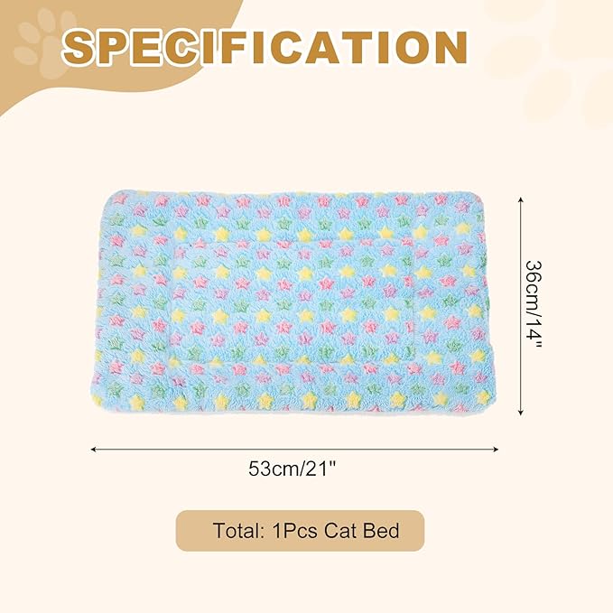 Dog Cat Bed Mat, Soft Coral Fleece Pet Cushion Pad with Cute Star Print, Warm Washable Pet Bed 21x14 Inches, (Blue), Intended for Medium Small Dog Cat