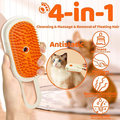 Pet Steam Brush, Shower Bath Brush, Grooming Water Brushes for Long & Short Haired Pets, Cat Steam Brush, Dog Brush for Shedding, Mist Spray Hair Removal Comb (Orange)