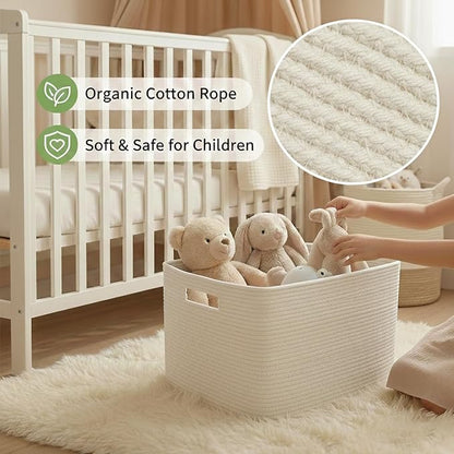 Woven Blanket Basket,96L Large Storage Bin for Blankets Toys Clothes,Decorative Rope Basket for Living Room Bedroom with Handles, White