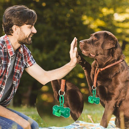 50 Pcs Bone Shape Dog Poop Bag Dispenser with Leash Hook Plastic Leak Proof Pet Waste Bag Holder for Walking Hiking Camping, 5 Colors