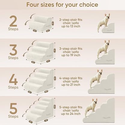 PAWSCART Pet Stairs for Dogs 5-Step, 22.8" H Pet Stairs for High Bed, Couch Sofa & Chair, 30D Material Soft Foam Dog Steps with Non-Slip Bottom Surface Removable Washable Cover, Beige