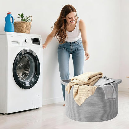 65L Large Blanket Basket,19.7" L x 19.7" W x 13" H Rope Woven Baskets with Handles, Toys Storage Bins,Laundry Basket Perfect for Living Room, Nursery,Bedroom,Home Organization,Light Gry
