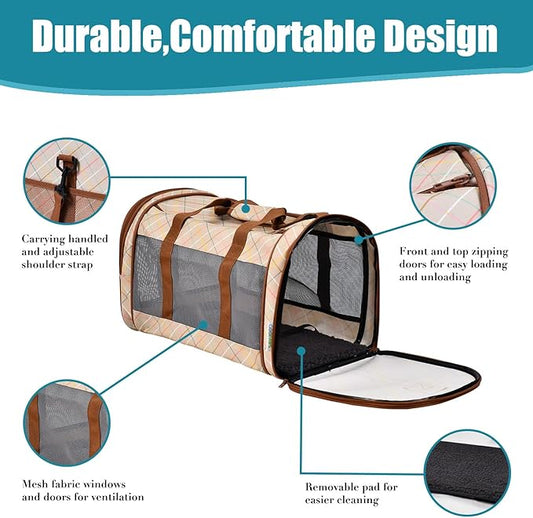 Soft-Sided Kennel Pet Carrier for Small Dogs, Cats, Puppy, Airline Approved Cat Carriers Dog Carrier Collapsible, Travel Handbag & Car Seat (Orange Diamond Print, 19" L x 11" W x 11" H)
