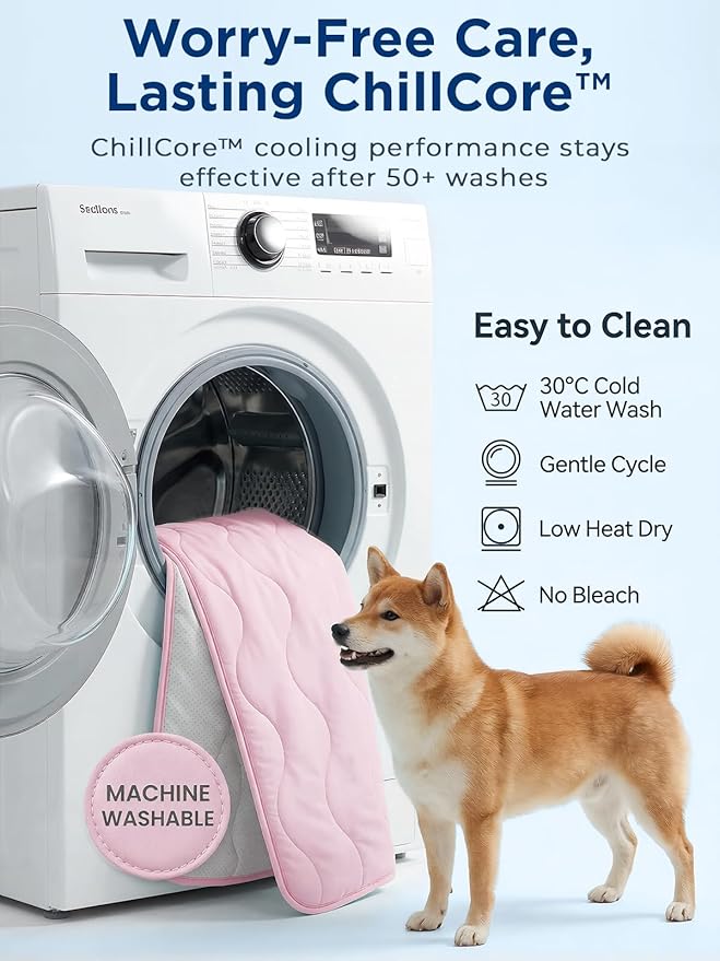 furrybaby Dog Cooling Mat for Large Dogs, 43"x32" Self Cooling Pet Cooling Mat for Dogs & Cats, QMAX>0.5, Thickened Cool Fiber, Cooling pad for Dog Bed, Durable Portable Indoor/Outdoor Summer,Pink
