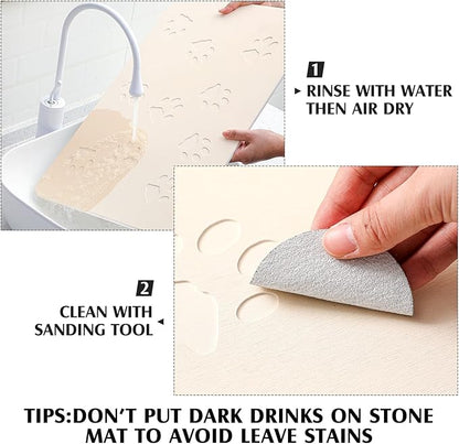 Valentine Dog Gift Stone Mat for Dog Bowl Diatomaceous Earth Absorbent Non Slip Cat Puppy Mat for Food and Water Quick Drying Easy to Clean Placemat for Bowl Dish(Beige,16 x 24 Inch)
