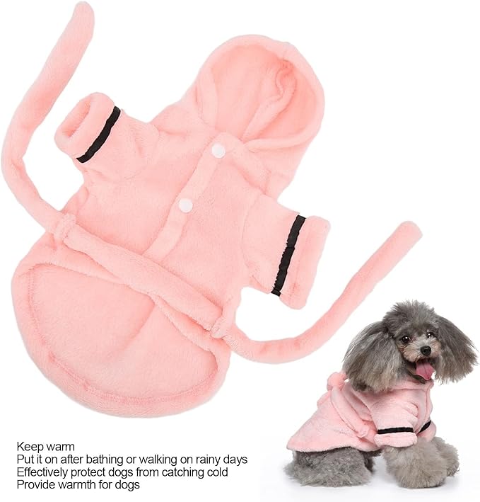 Dog Bathrobe Towel, Dog Drying Coat with Waistband Pink Pet Hooded Robe Puppy Hooded Pajama Bathrobe Dog Bath Robe for Drying Dogs(S)