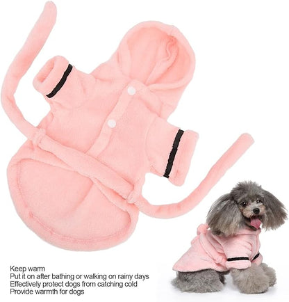 Dog Bathrobe Towel, Dog Drying Coat with Waistband Pink Pet Hooded Robe Puppy Hooded Pajama Bathrobe Dog Bath Robe for Drying Dogs(M)