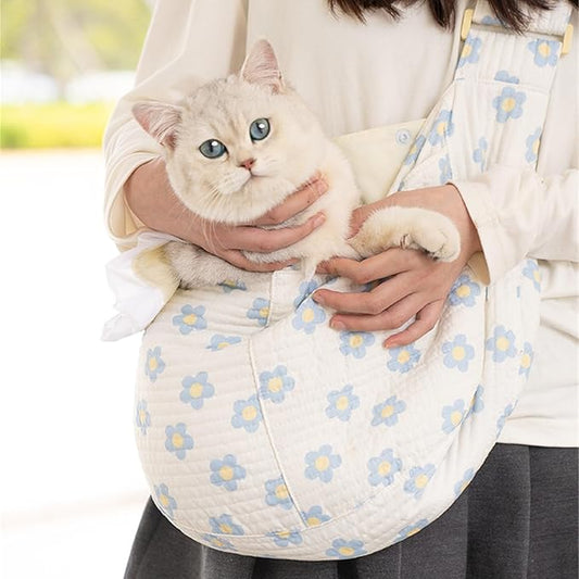 Floral Dog Carrier Bag for Cats & Small Dogs,Carry 10-20LBS Pet Purse, Hands-Free Cat Sling with Adjust Strap, Crossbody Puppy Sling Bag with Safety Buckle, Gifts for Pets Mom (Blue Daisy, Medium)