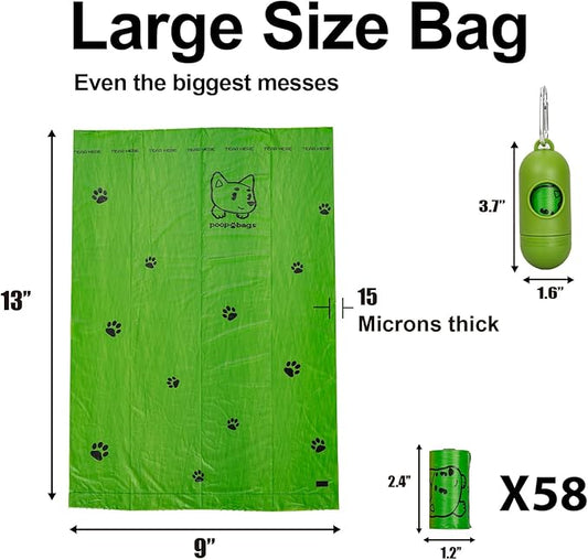 Scented Dog Poop Bags With Dispenser, Strong and Leak-proof Waste Bags for Pets, 870 Count (58 Packs of 15), 13 Inch x 9 Inch (Green)