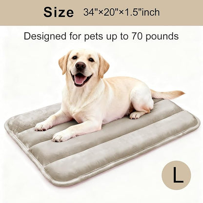 Dog Bed Mat, Reversible Dog Crate Pad with Washable Kennel Mat and Soft Foam, Flat Pet Bed for Dogs & Cats, for Crates Carriers & Travel (Light Brown, 34" L*20" W*1.5" Th)