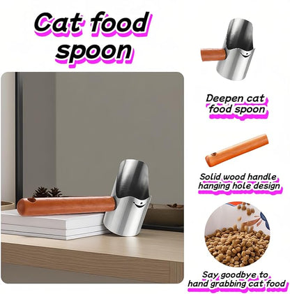Multi-Pet Food Scoop, Pet Food Measuring Scoop with Wooden Handle,Carbon Steel with Ergonomic Wood Handle, for Dry Food & Treats, Accurate Portion Control for Dog Cat Bird Rabbit. (Grey, Small)