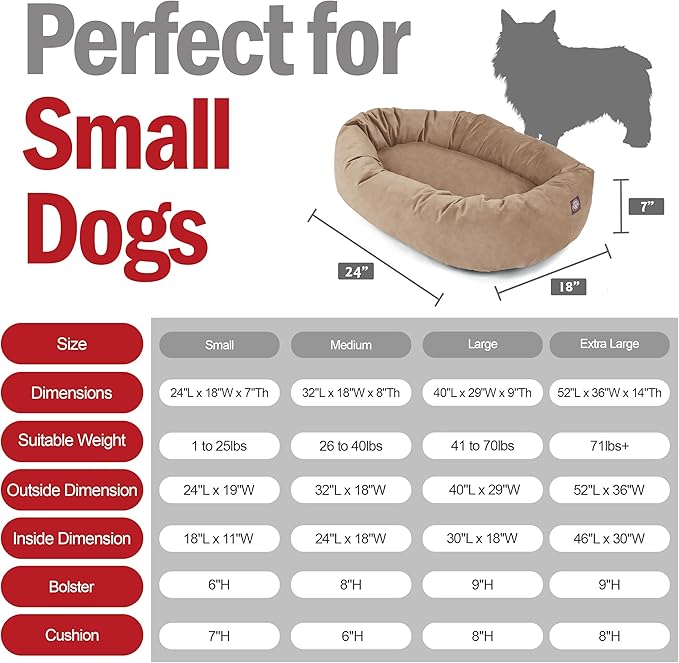 Majestic Pet 24 Inch Suede Calming Dog Bed Washable – Cozy Soft Round Dog Bed with Spine Support for Dogs to Rest Their Head - Fluffy Donut Dog Bed 24x19x7 (Inch) - Round Pet Bed Small – Stone (2025)