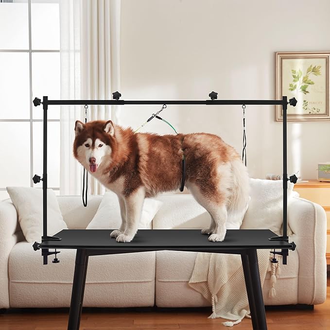 Dog Grooming Table Arm Stand Adjustable About Height 32"-47" Width Dog Grooming Arm with Clamp No-Sit Haunch Holders for Medium/Large Pets Metal(Grooming Table Not Included)