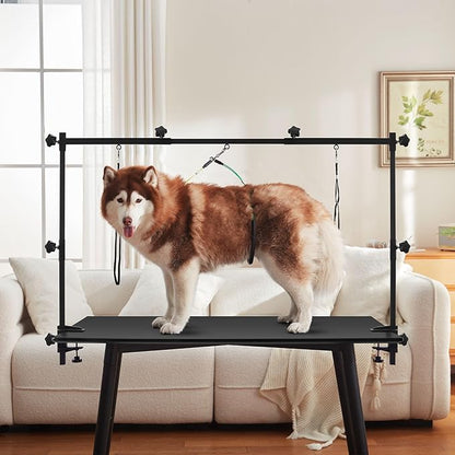 Dog Grooming Table Arm Stand Adjustable About Height 32"-47" Width Dog Grooming Arm with Clamp No-Sit Haunch Holders for Medium/Large Pets Metal(Grooming Table Not Included)