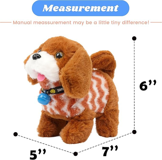 Hopearl Walking Dog Golden Retriever in Brown Vest Interactive Electronic Pet Plush Toy Puppy Woof and Moving Animated Nodding Head Gift for Toddlers Birthday, Brown, 7''