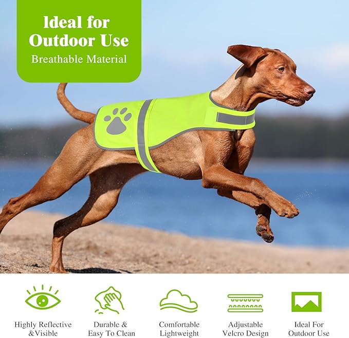 Candofly Reflective Dog Vest High Visibility Dog Hunting Vest Lightweight Safety Pet Jacket for Night Walking Camping (Neon Green, Medium)